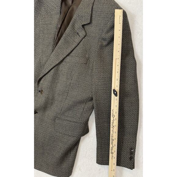 VINTAGE Tweed Sport Coat Blazer Beige Black Lambs Wool Andre Vachon 42S Short - Picture 12 of 13